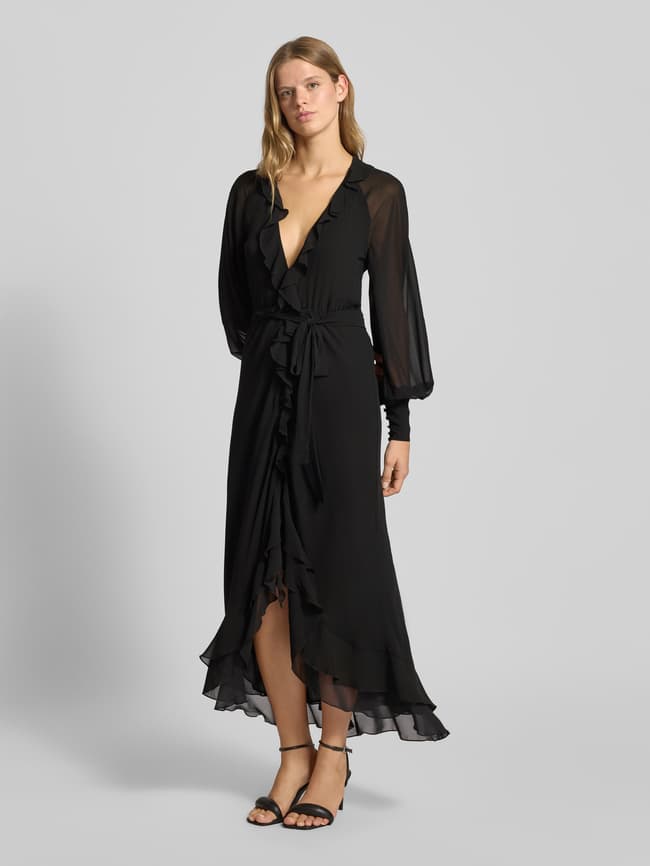 Bardot Avondjurk met volants, model 'KASSIA' in zwart online kopen