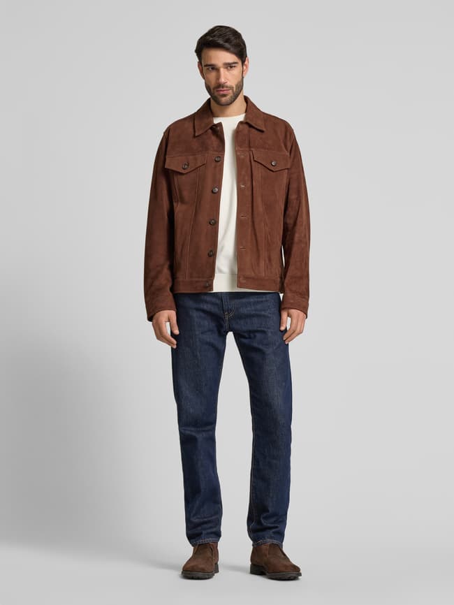 BOSS Lederjacke mit Brustpattentaschen Modell 'Merak' (dunkelbraun - Main Image