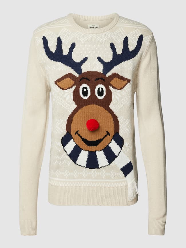 Montego Strickpullover mit Rundhalsausschnitt und Motiv (stein - Main Image