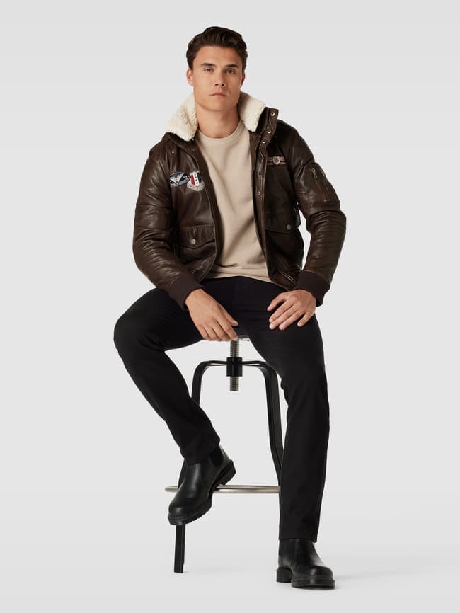 Gipsy Lederjacke aus echtem Leder mit Label-Patches Modell 'CRUISE'  (dunkelbraun) online kaufen