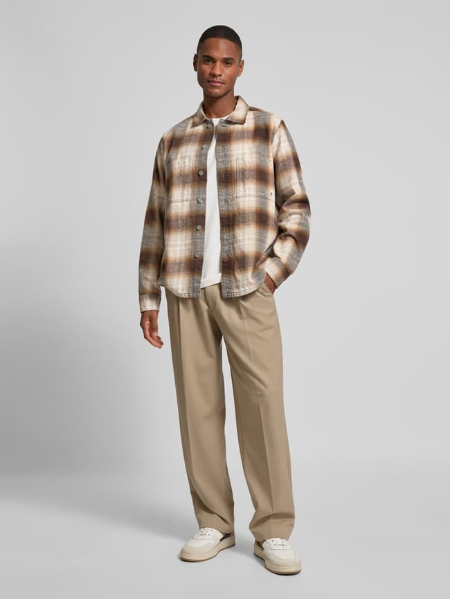 Olymp Casual Hemdjacke Kariert Beige Beige Karierte Herren