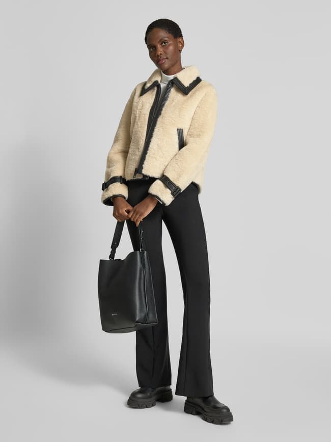 Marc Cain Regular Fit Jacke mit Kunstfellbesatz - Ecru