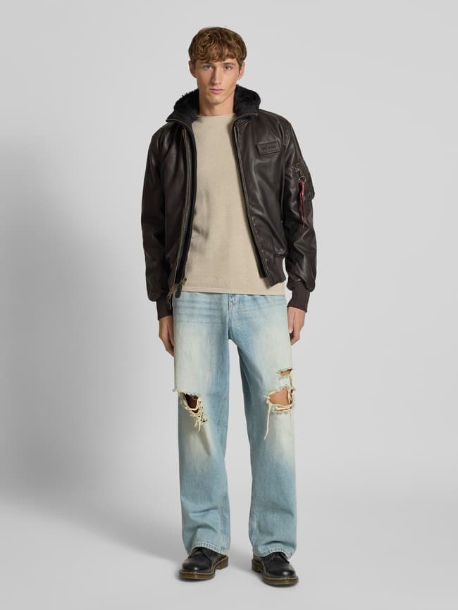 Alpha Industries Regular Fit Jacke in Leder-Optik mit Kapuze