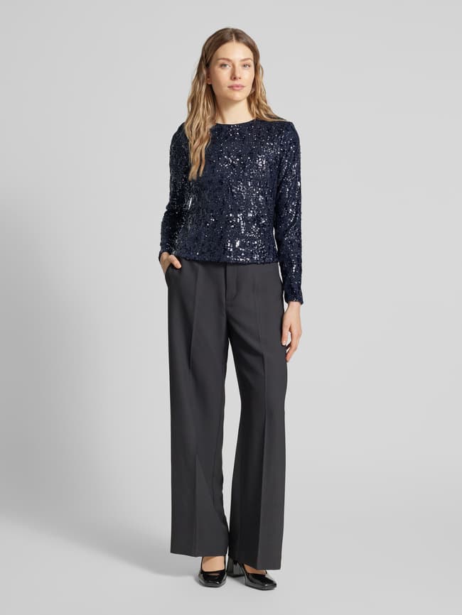 Mango Slim Fit Bluse mit Paillettenbesatz Modell 'XLENJUI' (marine