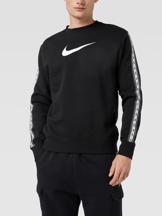 Nike repeat pack logo taping discount crew neck sweat in black