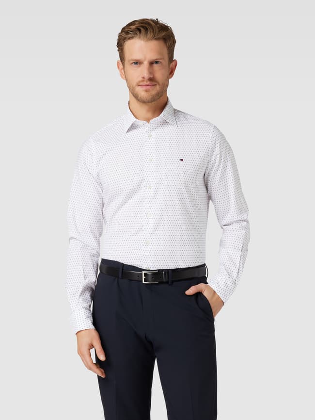 Tommy Hilfiger Regular Fit Business-Hemd mit Allover-Muster (weiss 
