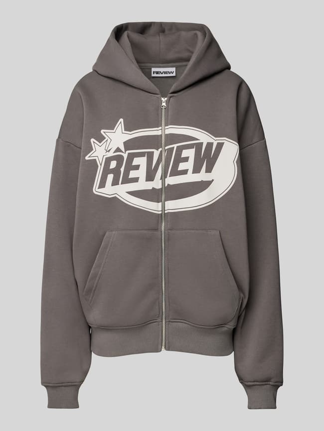 Review Sweatjacke mit Label-Print (dunkelgrau) online kaufen