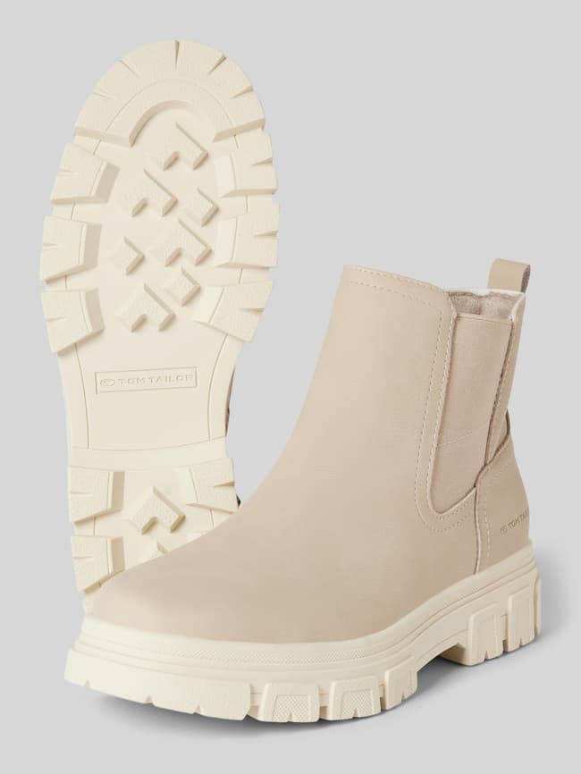 Tom Tailor Stiefeletten in Leder-Optik mit elastischem Einsatz (beige