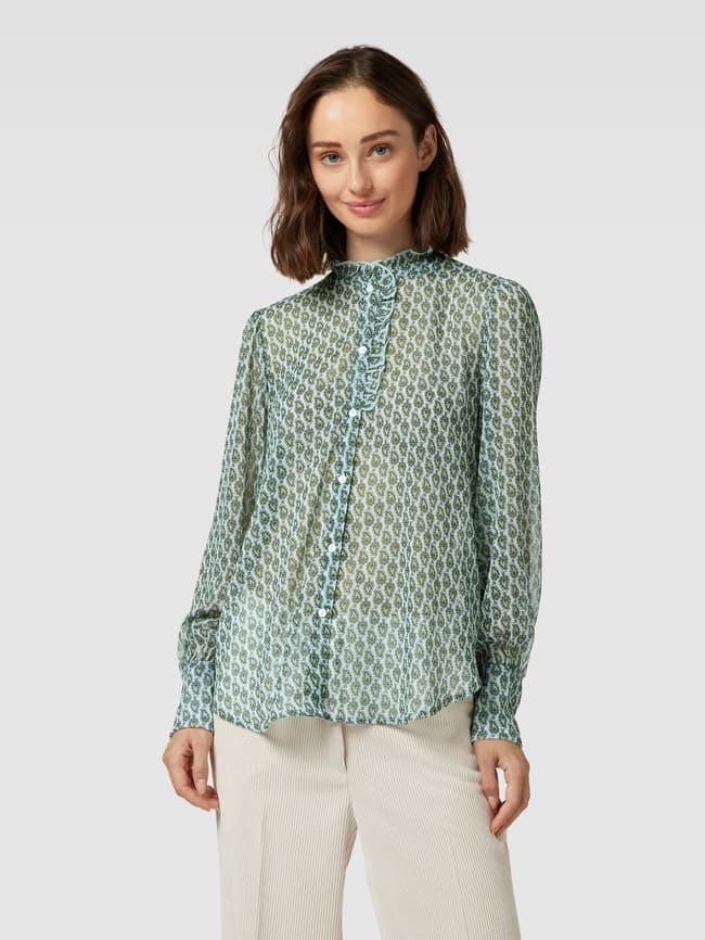 Zero Bluse mit Allover-Muster und Stehkragen - Grün