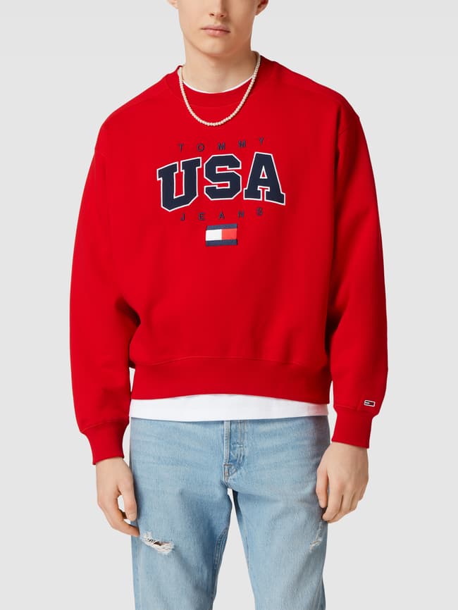 Tommy Jeans Sweatshirt mit Label-Stitching Modell 'BOXY' (rot