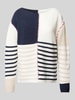 Tom Tailor Patchwork Pullover mit U-Boot-Ausschnitt Dunkelblau