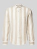 Gant Koszula lniana o kroju regular fit ze wzorem w blokowe pasy Beżowy