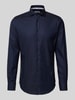 Profuomo Slim fit zakelijk overhemd met haaikraag, model 'Cutaway' Marineblauw