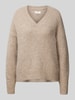 Fynch-Hatton Strickpullover aus Woll-Mix  mit V-Ausschnitt Beige Melange