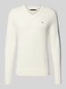 Tommy Hilfiger Regular fit pullover van een mix van katoen en kasjmier Offwhite