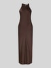 VILA Abendkleid aus Satin mit Rundhalsausschnitt Modell 'RAVENNA' Dunkelbraun