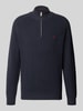 Fynch-Hatton Regular Fit Strickpullover aus reiner Baumwolle mit Troyer-Kragen Marine