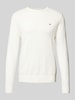 CK Calvin Klein Strickpullover mit Logo-Stitching Modell 'PIMA' Offwhite