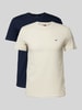 Tommy Jeans Slim fit T-shirt met logostitching in een set van 2 stuks Beige