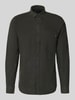 Lindbergh Slim Fit Freizeithemd mit Brusttasche Modell 'Brushed' Oliv