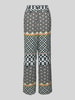 Marc O'Polo Loose fit linnen broek met all-over motief Marineblauw