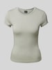Gina Tricot T-shirt met geribde ronde hals Lichtgrijs