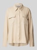 Only Oversized linnen blouse met paspelzakken op de borst, model 'CARO' Zand