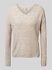 Only Regular Fit Strickpullover mit V-Ausschnitt Modell 'CAMILLA' Beige Melange