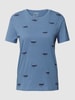 Jake*s Casual T-Shirt mit Allover-Motiv-Stitching Blau