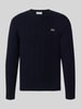 Lacoste sweter w kroju regular fit z czystej wełny Ciemnoniebieski
