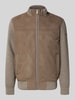 bugatti Gebreid jack met suède aan de voorkant en opstaande kraag Taupe