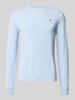 Gant Strickpullover aus reiner Lammwolle mit gerippten Abschlüssen Hellblau Melange