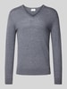 OLYMP Level Five Slim fit gebreide pullover met ribboorden Zilver