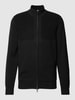Christian Berg Men Strickjacke aus Baumwolle mit gerippten Abschlüssen Schwarz