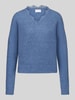 Jake*s Collection Pullover mit Spitzenbesatz am V-Ausschnitt Blau