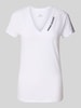 ARMANI EXCHANGE T-shirt z wyhaftowanym logo i dekoltem w serek Biały