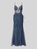 Luxuar Abendkleid mit Fransen Rauchblau