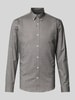 Lindbergh Slim Fit Freizeithemd mit Button-Down-Kragen Modell 'Oxford' Mittelgrau