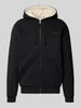 REVIEW Regular Fit Sweatjacke aus Baumwoll-Mix mit Teddyfutter Black