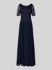 Vera Mont Avondjurk met kant en ronde hals Donkerblauw