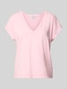 Jake*s Casual T-shirt z prążkowanym dekoltem w serek Fuksjowy