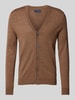 Christian Berg Men Slim Fit Cardigan aus Woll-Mix mit V-Ausschnitt Mittelbraun Mel