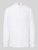 BOSS Orange Regular Fit Leinenhemd mit Stehkragen Modell 'Race' Weiss