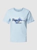 Pepe Jeans T-shirt met vaste mouwomslagen, model 'GOLDIE' Lichtblauw