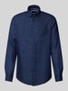 Christian Berg Men Regular Fit Leinenhemd mit Button-Down-Kragen Dunkelblau