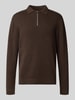 Jack & Jones Premium Strickpullover mit gerippten Abschlüssen Modell 'MILANO' Dunkelbraun Melange