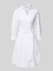 0039 Italy Knielanges Hemdblusenkleid mit Bindegürtel Modell 'JULE' Weiss