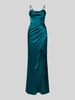 Luxuar Sukienka wieczorowa z satyny z rozcięciem i wiązaniem z tyłu Petrol