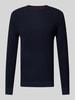 Tom Tailor Regular Fit Strickpullover mit geripptem Rundhalsausschnitt Dunkelblau