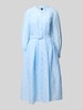 Marc Cain Midi-jurk van een mix van linnen en zijde met riem Lichtblauw